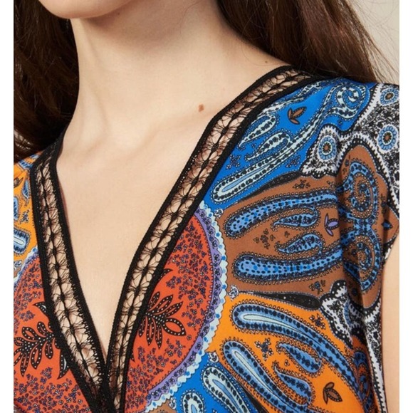 Sandro Paris Paisley Print Silk Wrap Dress Orange Blue - Picture 3 of 10